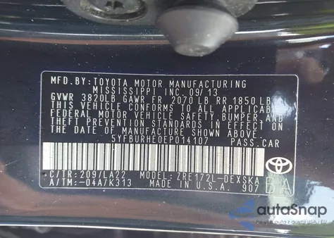 2014 Toyota Corolla S Premium from USA, damaged, VIN 5YFBURHE0EP014107